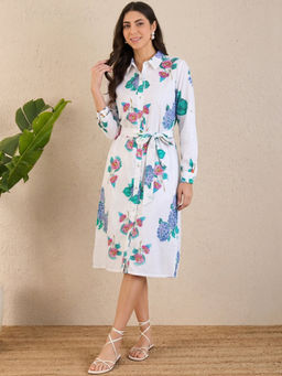 First Resort by Ramola Bachchan - Multi-Color Embellished Floral Shirt Knee Length Dress