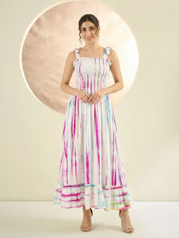 First Resort by Ramola Bachchan - Multicoloured Tie-Dye Smocking Long Maxi Dress