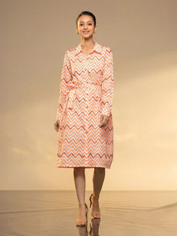 First Resort by Ramola Bachchan - Orange Zig-Zag Shirt Knee Length Dress