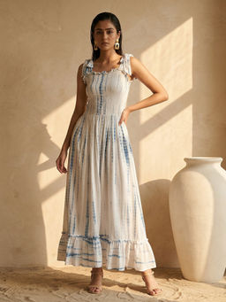 First Resort by Ramola Bachchan - Dark Blue Tie-Dye Smocking Long Maxi Dress