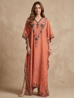First Resort by Ramola Bachchan - Peach Pearl Maxi Kaftan
