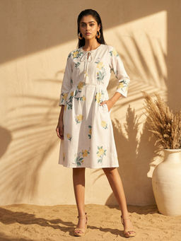First Resort by Ramola Bachchan - White Cross Stitch Knee Length Dress