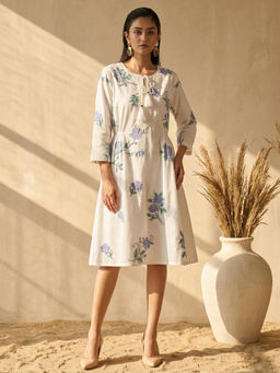 First Resort by Ramola Bachchan - White Cross Stitch Knee Length Dress