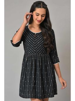 Aurelia - Black Dobby Fit And Flare Mini Dress