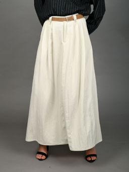 Odette - Ivory Cotton Blend Solid Skirt for Women