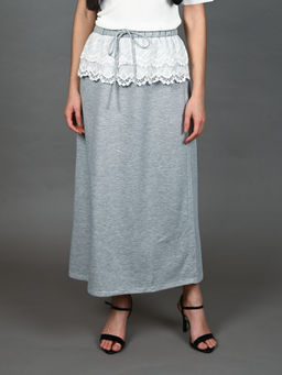 Odette - Grey Cotton Rib Solid Skirt for Women