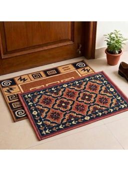 Athom Living - Multi-Colour Floral Premium Anti Skid Door Mats (Pack of 2)
