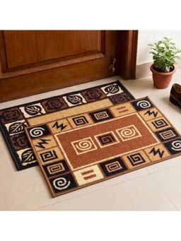 Athom Living - Brown Floral Premium Anti Skid Door Mats (Pack of 2)