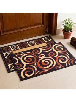 Athom Living - Brown Floral Premium Anti Skid Door Mats (Pack of 2)