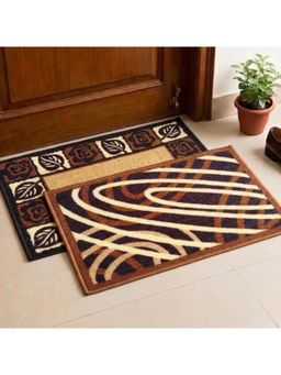Athom Living - Brown Abstract-Floral Premium Anti Skid Door Mats (Pack of 2)