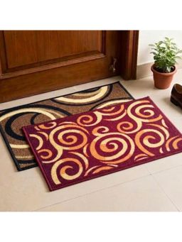 Athom Living - Maroon-Brown Geometric Premium Anti Skid Door Mats (Pack of 2)