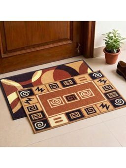 Athom Living - Brown Geometric Premium Anti Skid Door Mats (Pack of 2)