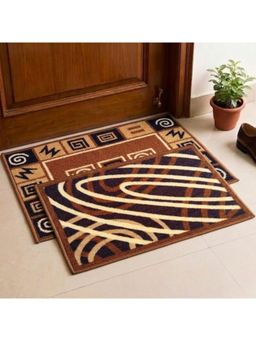 Athom Living - Brown Abstract Premium Anti Skid Door Mats (Pack of 2)