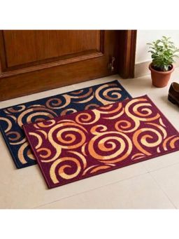 Athom Living - Maroon-Brown Geometric Premium Anti Skid Door Mats (Pack of 2)