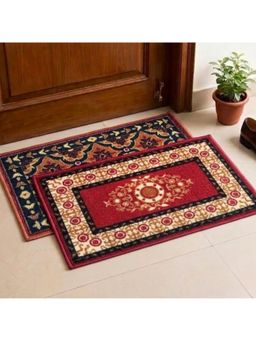 Athom Living - Multi-Colour Floral Premium Anti Skid Door Mats (Pack of 2)
