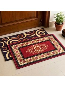 Athom Living - Brown-Maroon Floral Premium Anti Skid Door Mats (Pack of 2)