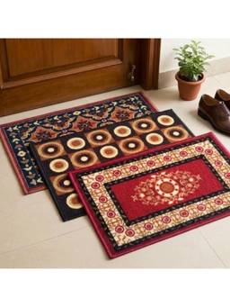Athom Living - Multi-Colour Floral-Geometric Premium Anti Skid Door Mats (Pack of 3)