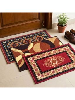 Athom Living - Multi-Colour Floral-Geometric Premium Anti Skid Door Mats (Pack of 3)