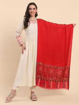 La Vastraa - Palla Design Floral Stole - Red