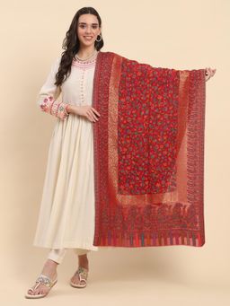 La Vastraa - Kani Design Golden Borders Stole - Red