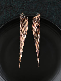 Adwitiya - Women Rose Gold Plated Handcrafted Tasselled Dangle Earrings