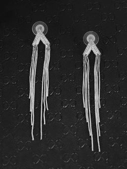 Adwitiya - Women Silver Plated Stone Studded with Silver Tasselled Dangle Earrings