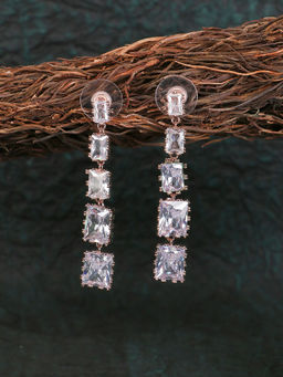 Adwitiya - Women Rose Gold Plated Stone Studded Handcrafted Dangle Earrings