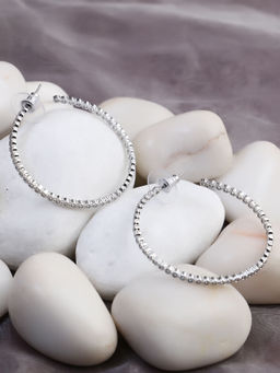 Adwitiya - Women Silver-Plated Stone Studded Handcrafted Half Hoop Earrings