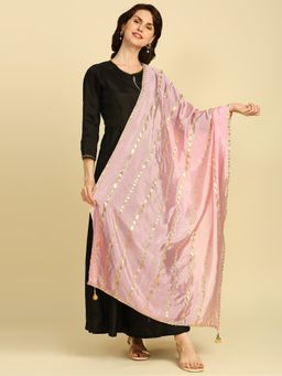 Dupatta Bazaar - Womens Baby Pink Silk Dupatta with Gota Patti Work