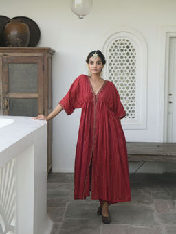 Taro India - Barn Red Kaftan with Pant (Set of 2)