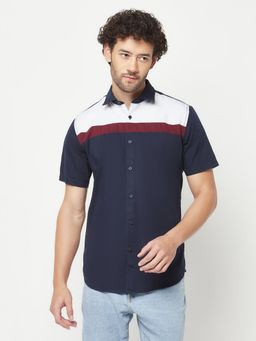 CRIMSOUNE CLUB - Mens Navy Blue Colorblock Shirt
