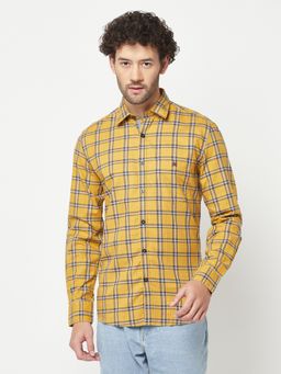 CRIMSOUNE CLUB - Mens Mustard Checked Casual Shirt