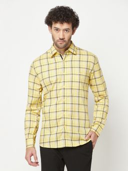CRIMSOUNE CLUB - Mens Yellow Checked Casual Shirt