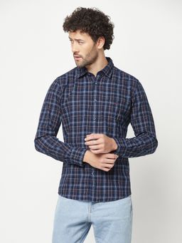 CRIMSOUNE CLUB - Navy Blue Checked Shirt
