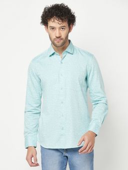 CRIMSOUNE CLUB - Turquoise Floral Printed Shirt