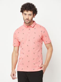 CRIMSOUNE CLUB - Mens Pink Printed Polo T-Shirt
