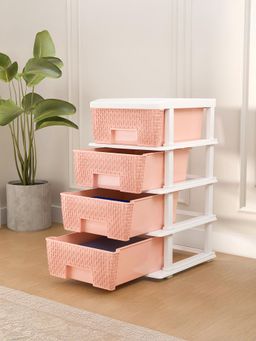 Kuber Industries - 4 Tier Storage Drawer Spacious Organizer White & Peach