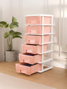 Kuber Industries - 6 Tier Storage Drawer Spacious Organizer White & Peach