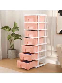 Kuber Industries - 7 Tier Storage Drawer Spacious Organizer White & Peach