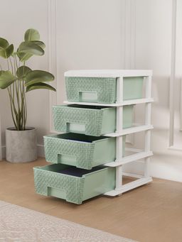 Kuber Industries - 4 Tier Storage Drawer Spacious OrganizerWhite & Green