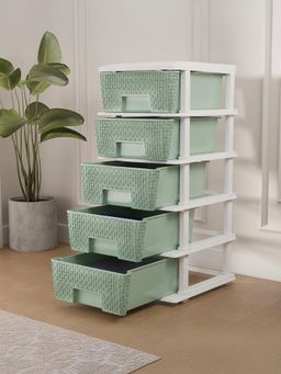 Kuber Industries - 5 Tier Storage Drawer Spacious OrganizerWhite & Green