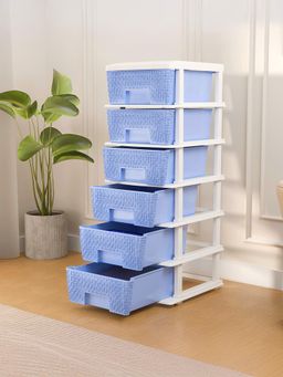 Kuber Industries - 6 Tier Storage Drawer Organizer White & Sky Blue