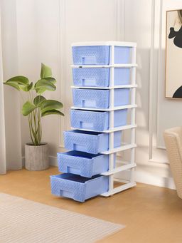 Kuber Industries - 7 Tier Storage Drawer Organizer White & Sky Blue