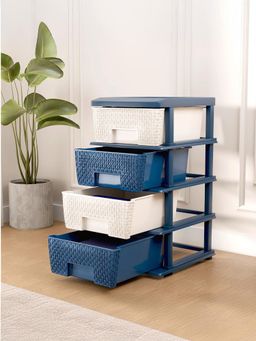 Kuber Industries - 4 Tier Storage Drawer Spacious Organizer White & Navy Blue
