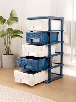 Kuber Industries - 5 Tier Storage Drawer Spacious Organizer White & Navy Blue