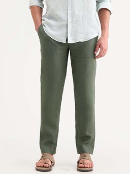 Rare Rabbit - 100% LINEN REGULAR FIT DRAWSTRING Trouser - Green