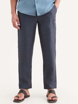Rare Rabbit - 100% LINEN REGULAR FIT DRAWSTRING Trouser - Navy Blue