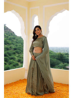 Ragavi - Aqua Foam Green Blouse with Lehenga & Dupatta (Set of 3)