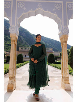 Ragavi - Treetop Green Leheriya Kurta with Pant & Dupatta (Set of 3)