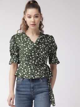 Twenty Dresses by Nykaa Fashion - Olive Wrapped In Style Floral Top